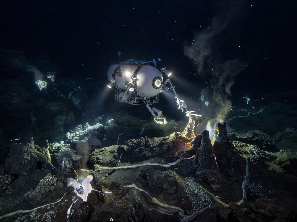 Submersible exploring deep ocean trenches and marine geology